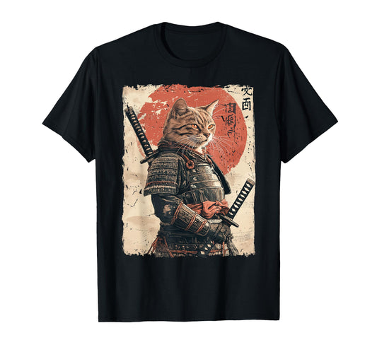Samurai Cat Warrior Japanese Ukiyo-e Artwork Cat Samurai T-Shirt for Men Women Girls Kids
