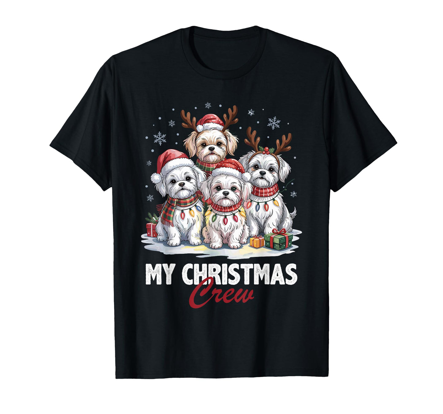 Maltese Christmas Crew Funny Dog Lovers Holiday Pajama T-Shirt