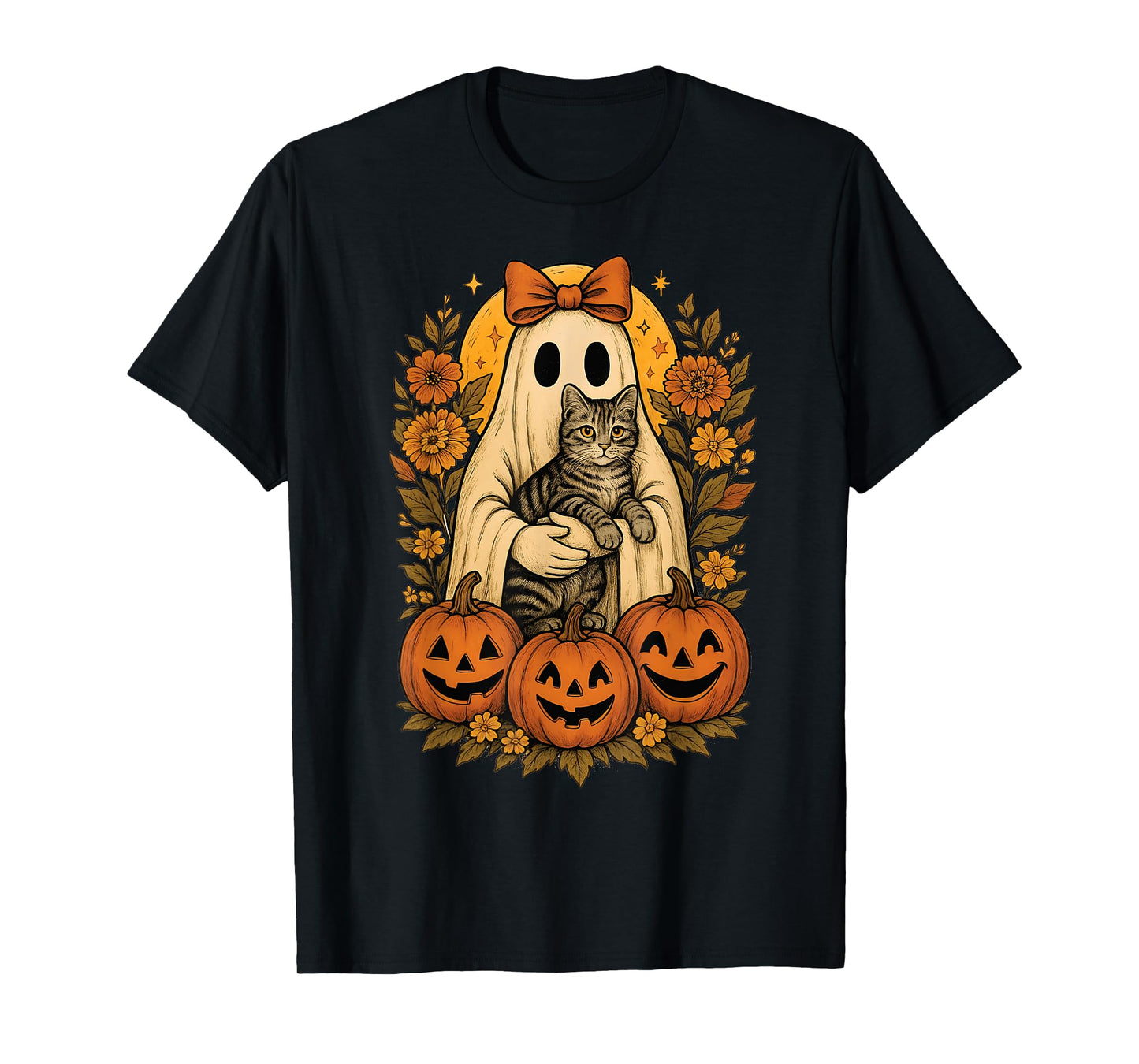 Vintage Ghost Holding American Shorthair Cat with Halloween T-Shirt