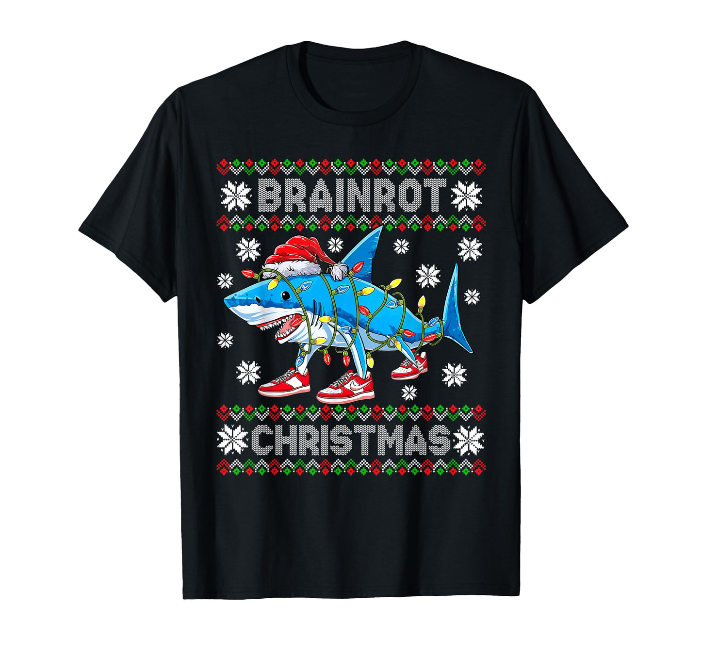 Brainrot Christmas Slang Gen Z Gen Alpha Meme Shark Lights T-Shirt