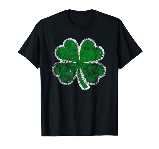 Four Leaf Clover Vintage Heavy Distressed Saint Patrick Day T-Shirt