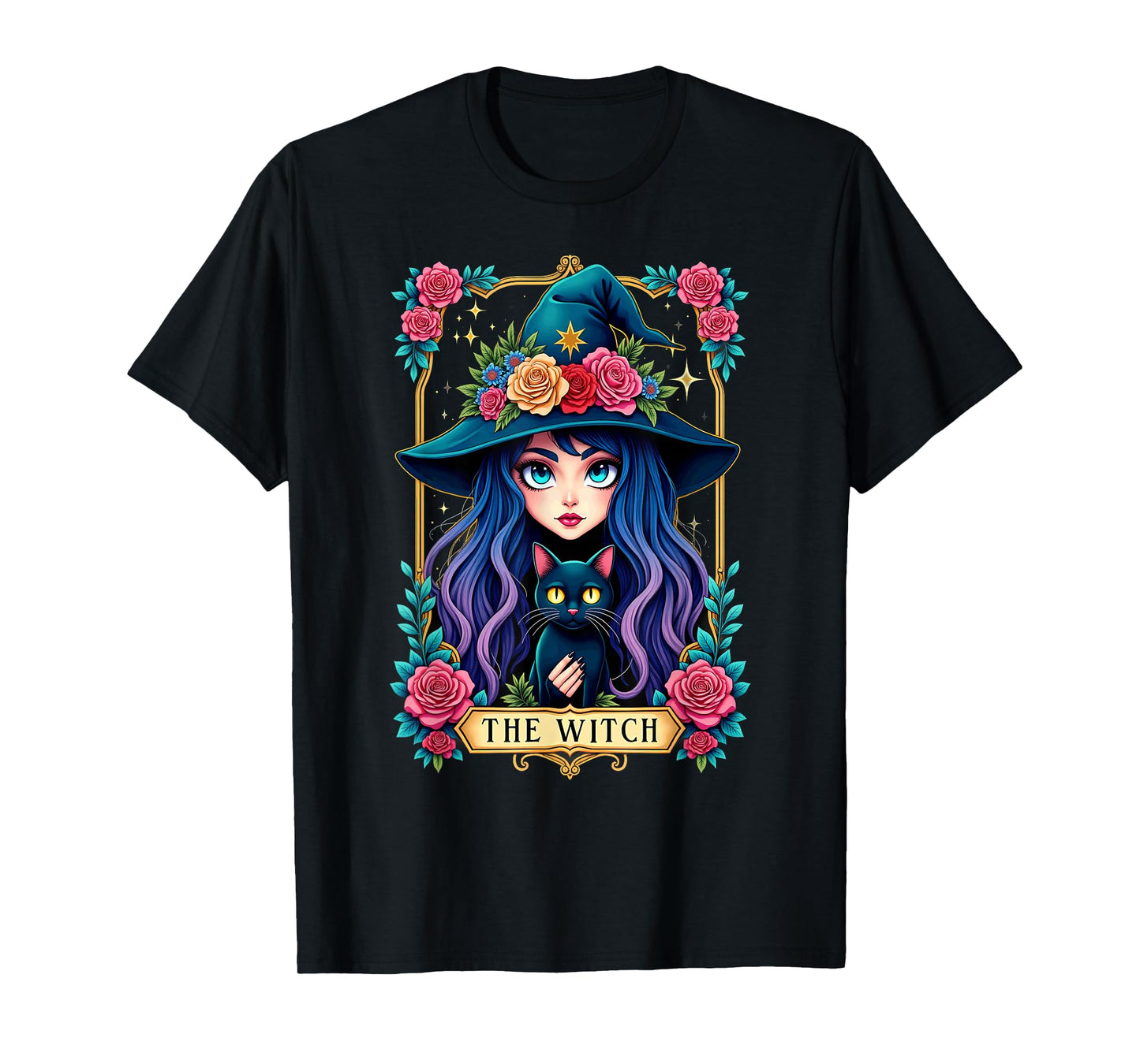 Gothic Tarot Card The Witch with Black Cat T-Shirt