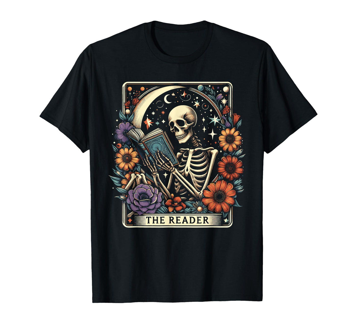 The Reader Tarot Card Skeleton Reading Book Bookworm Bookish T-Shirt