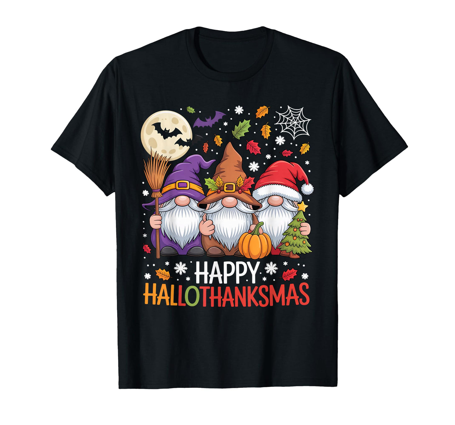 Happy Hallothanksmas Gnomes Lover Halloween Merry Christmas T-Shirt