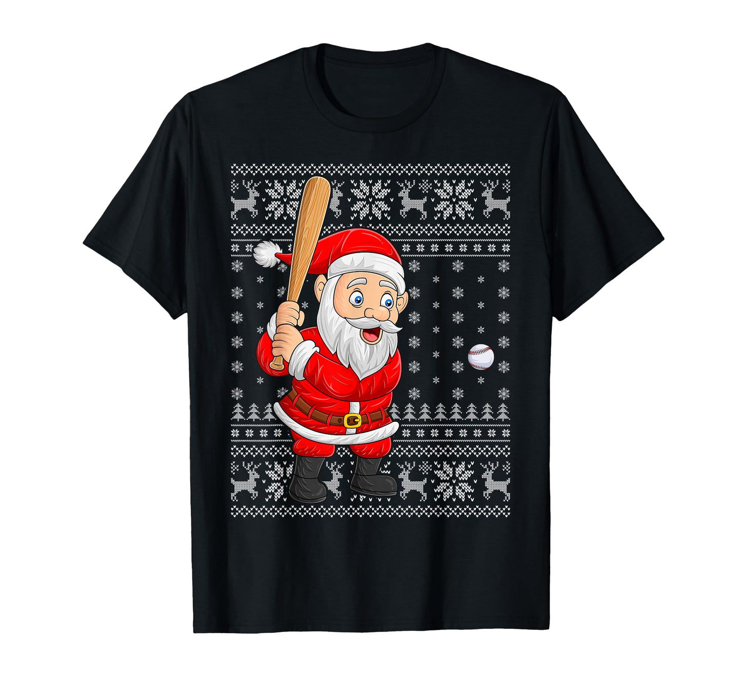 Santa Playing Baseball Ugly Christmas Sweaters Baseball Xmas T-Shirt