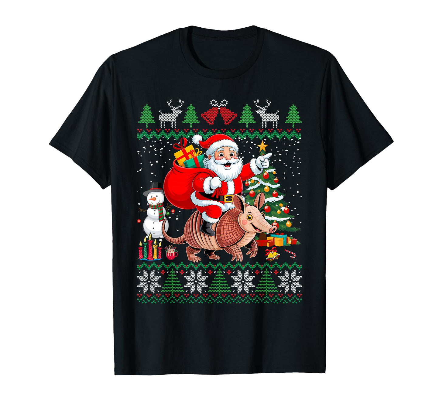 Ugly Xmas Santa Riding Armadillo Christmas T-Shirt