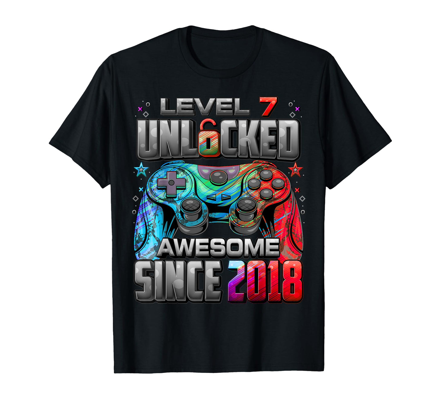 Level 7 Unlocked Awesome Since 2018 7th Birthday Gaming T-Shirt