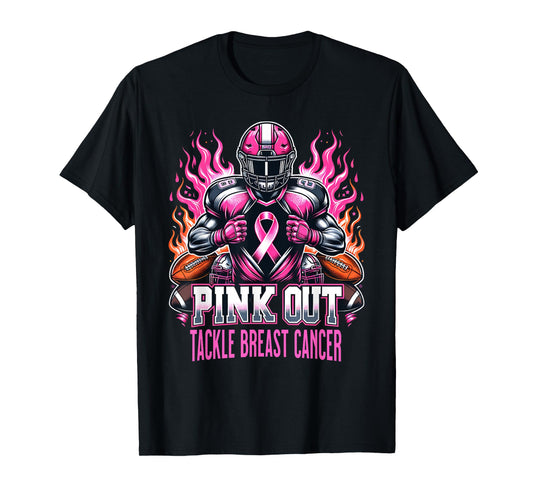 Pink Out Tackle Breast Cancer Awareness American Football T-Shirt