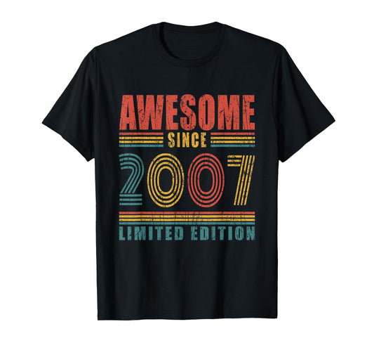 18th Birthday Awesome Since 2007 Vintage 18 Birthday T-Shirt