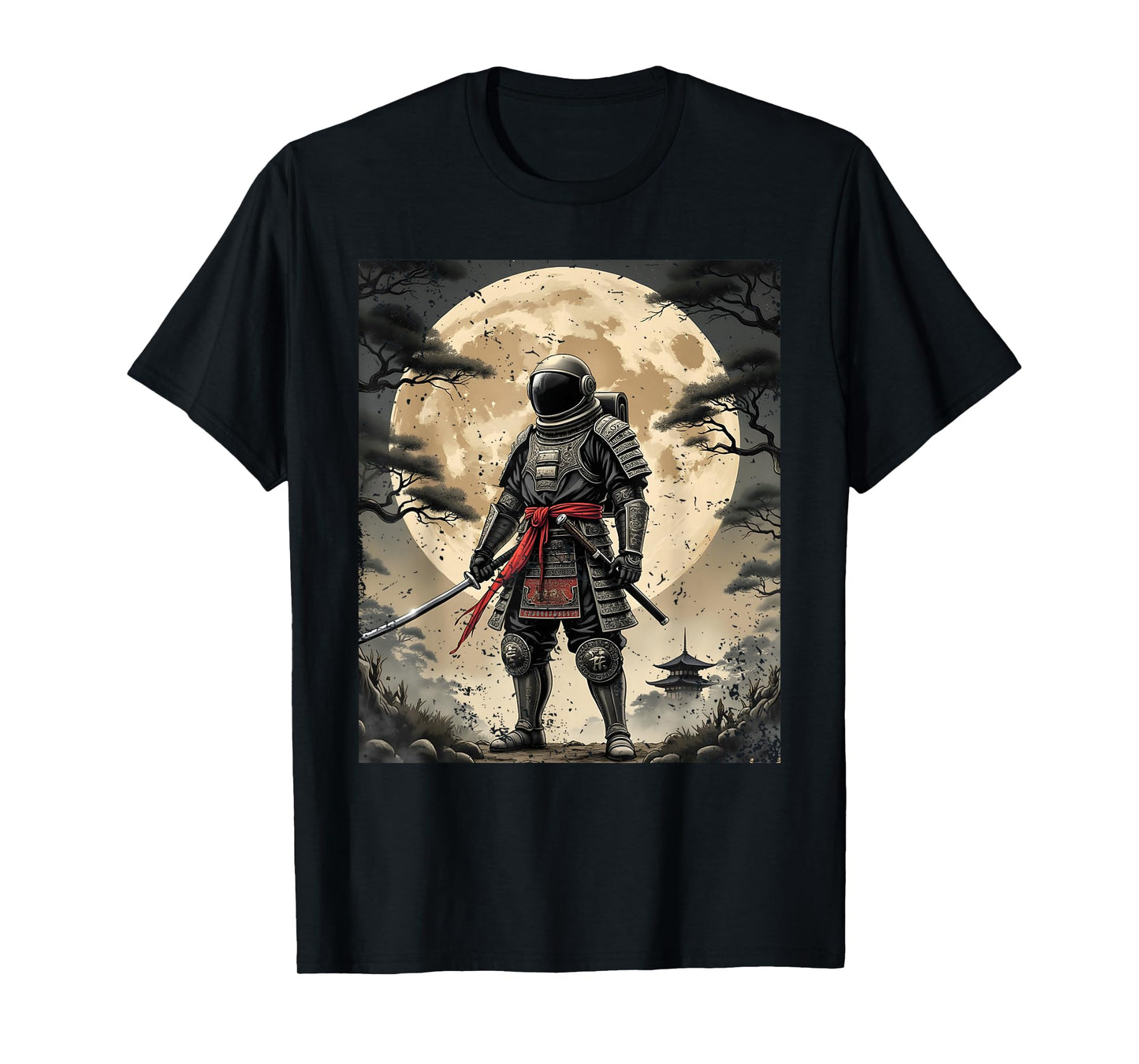 Samurai Astronaut Japanese Moon Vintage Graphic Ukiyo-e Art T-Shirt