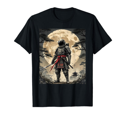 Samurai Astronaut Japanese Moon Vintage Graphic Ukiyo-e Art T-Shirt