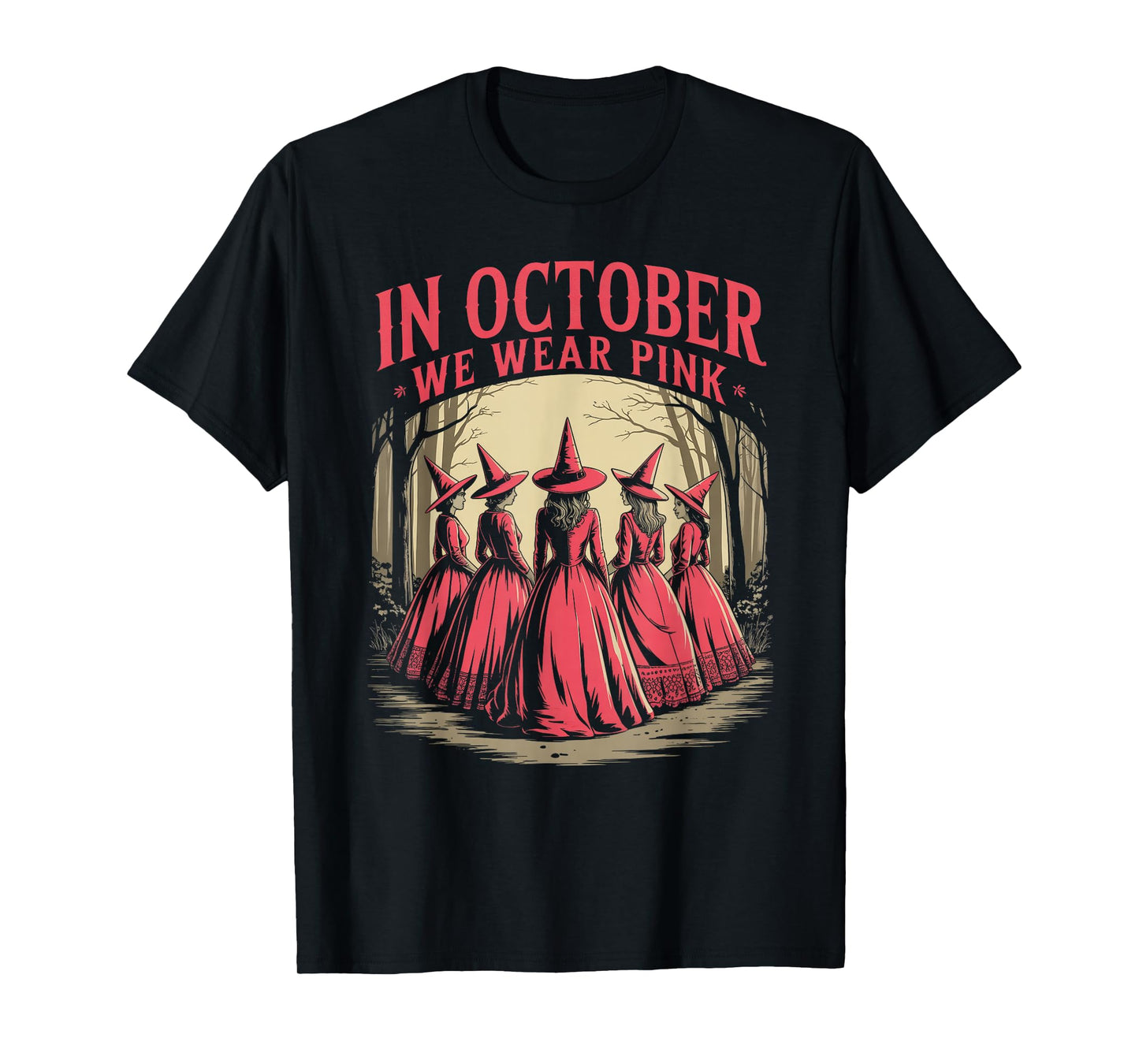 Retro in October We Wear Pink Witch Breast Cancer Awareness T-Shirt