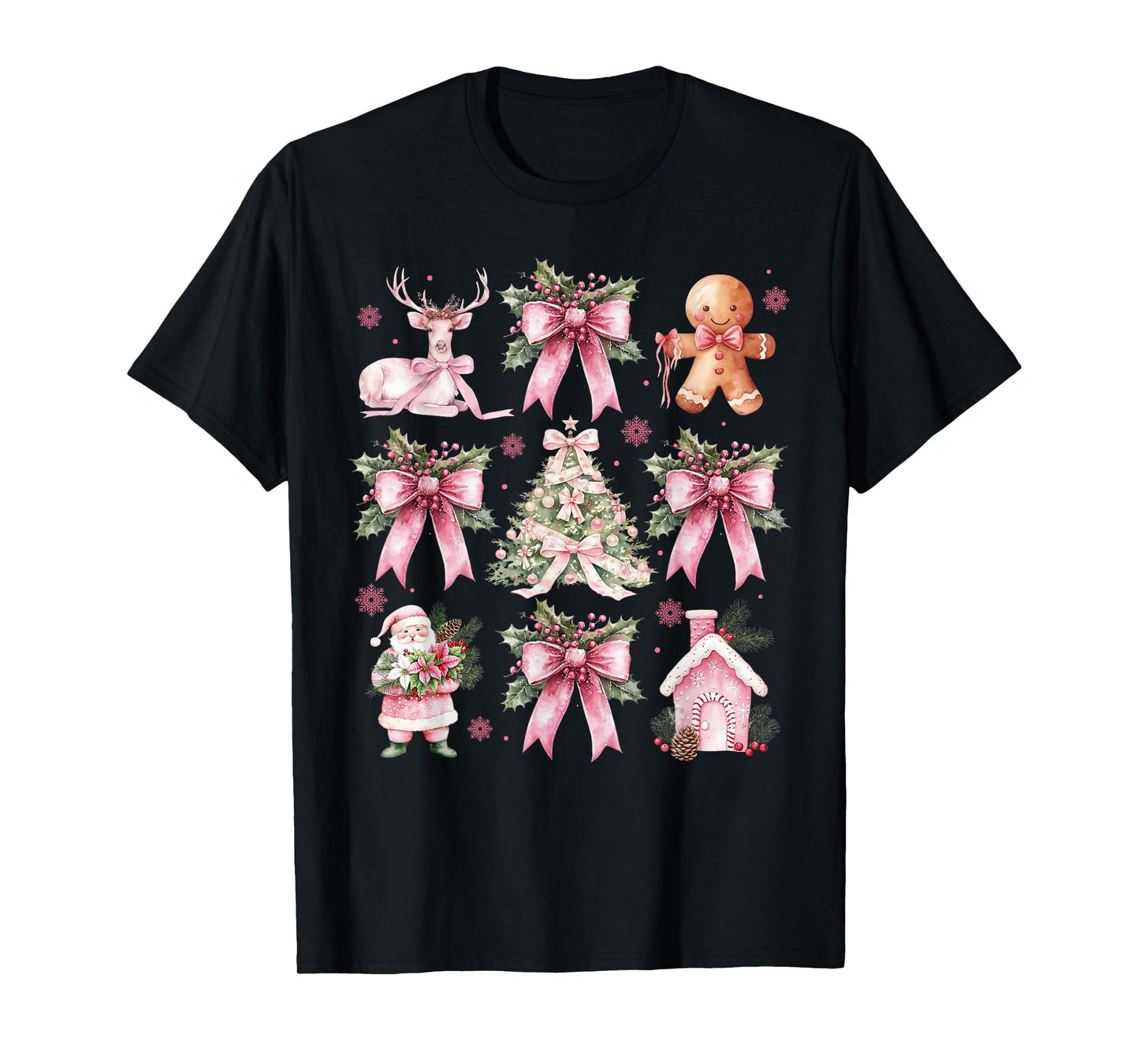 Coquette Bow Pink Christmas Tree Santa Gingerbread Xmas T-Shirt