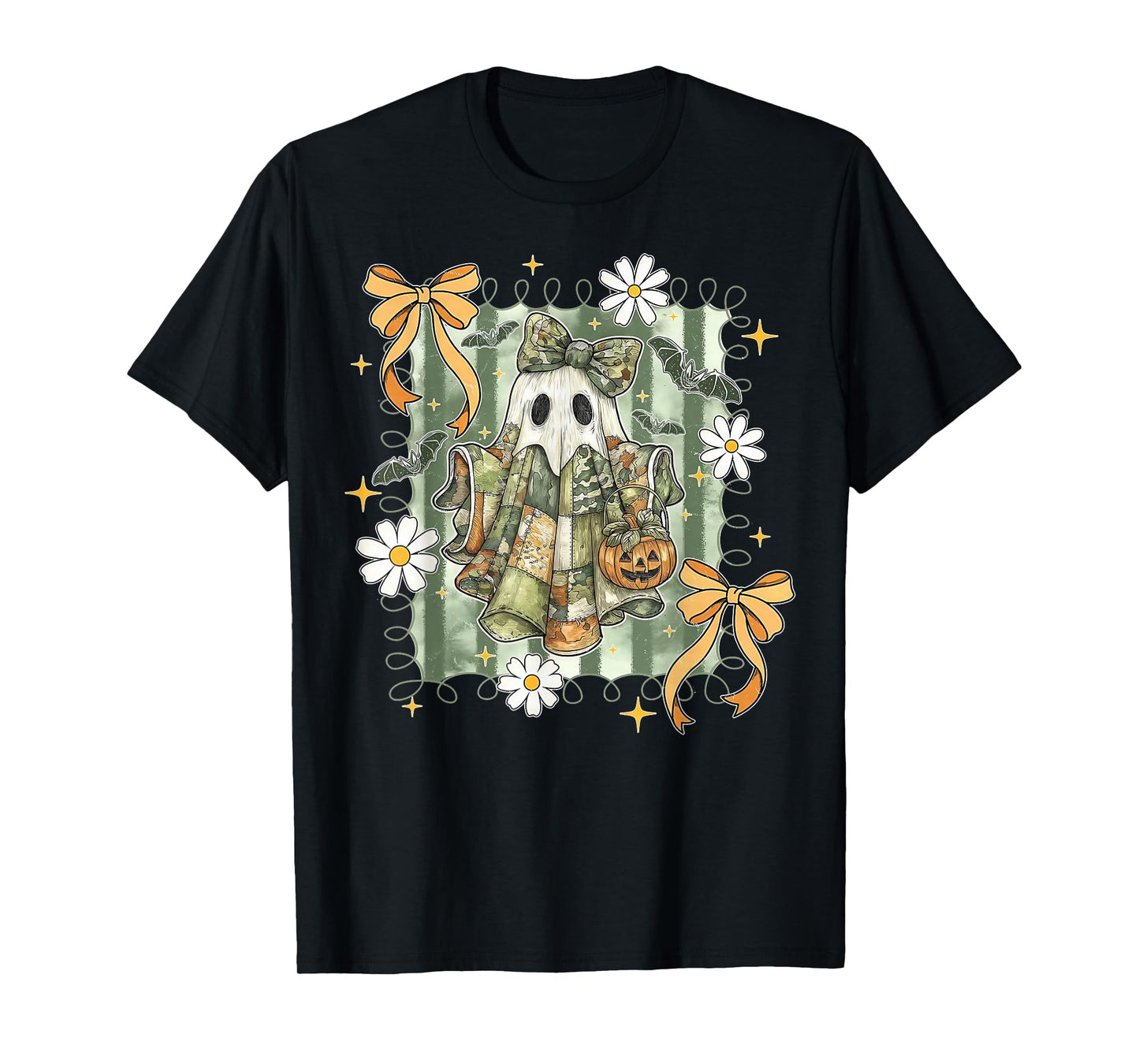 Hello Hunting Season, Coquette Bow Halloween Camo Ghost T-Shirt