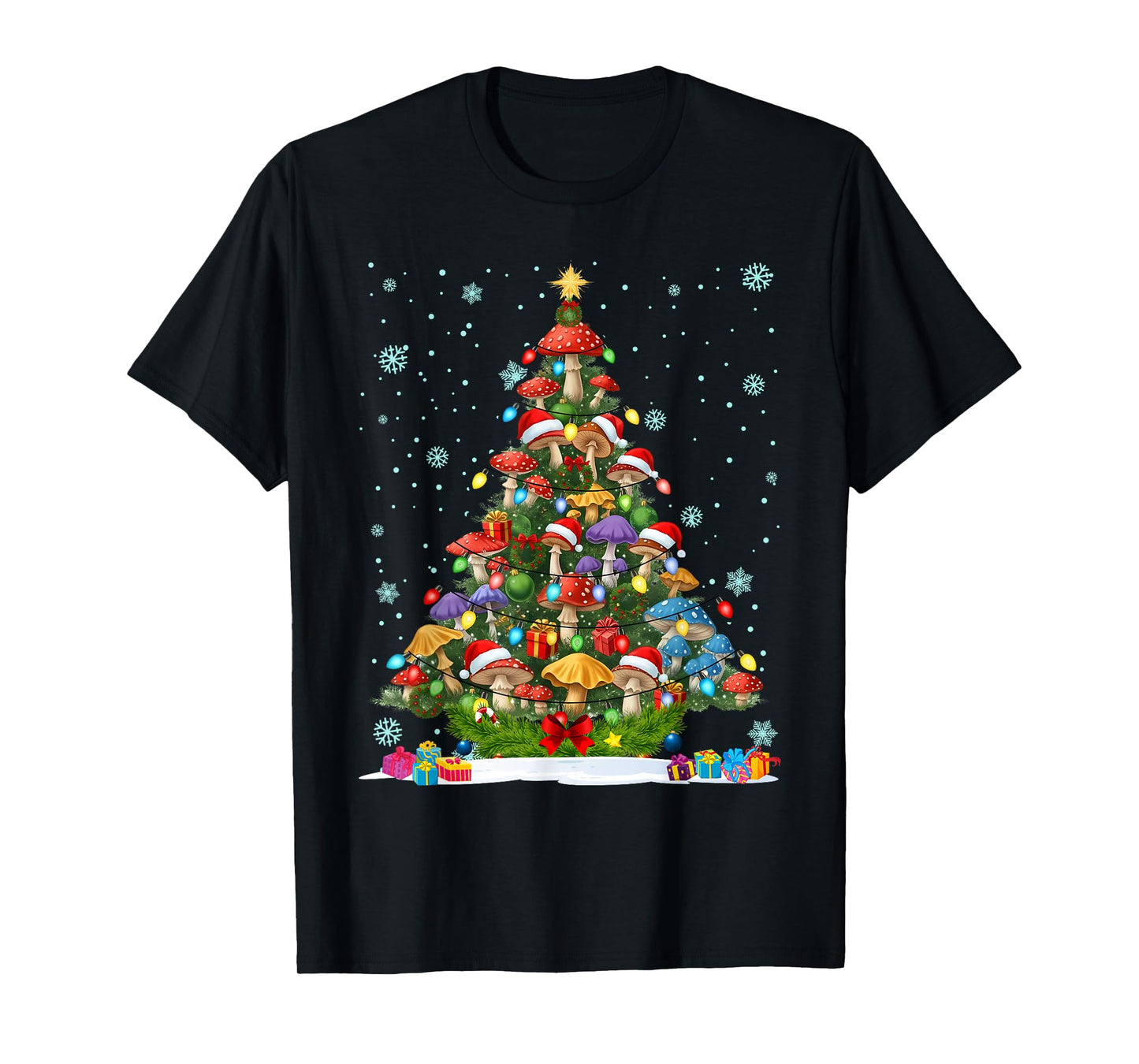Christmas Tree Mushroom Cute Xmas Light Santa T-Shirt