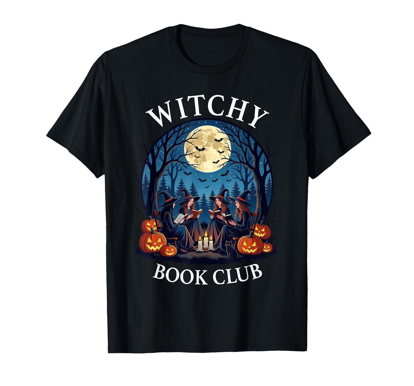 Witchy Book Club Reading Witches Halloween Moon T-Shirt