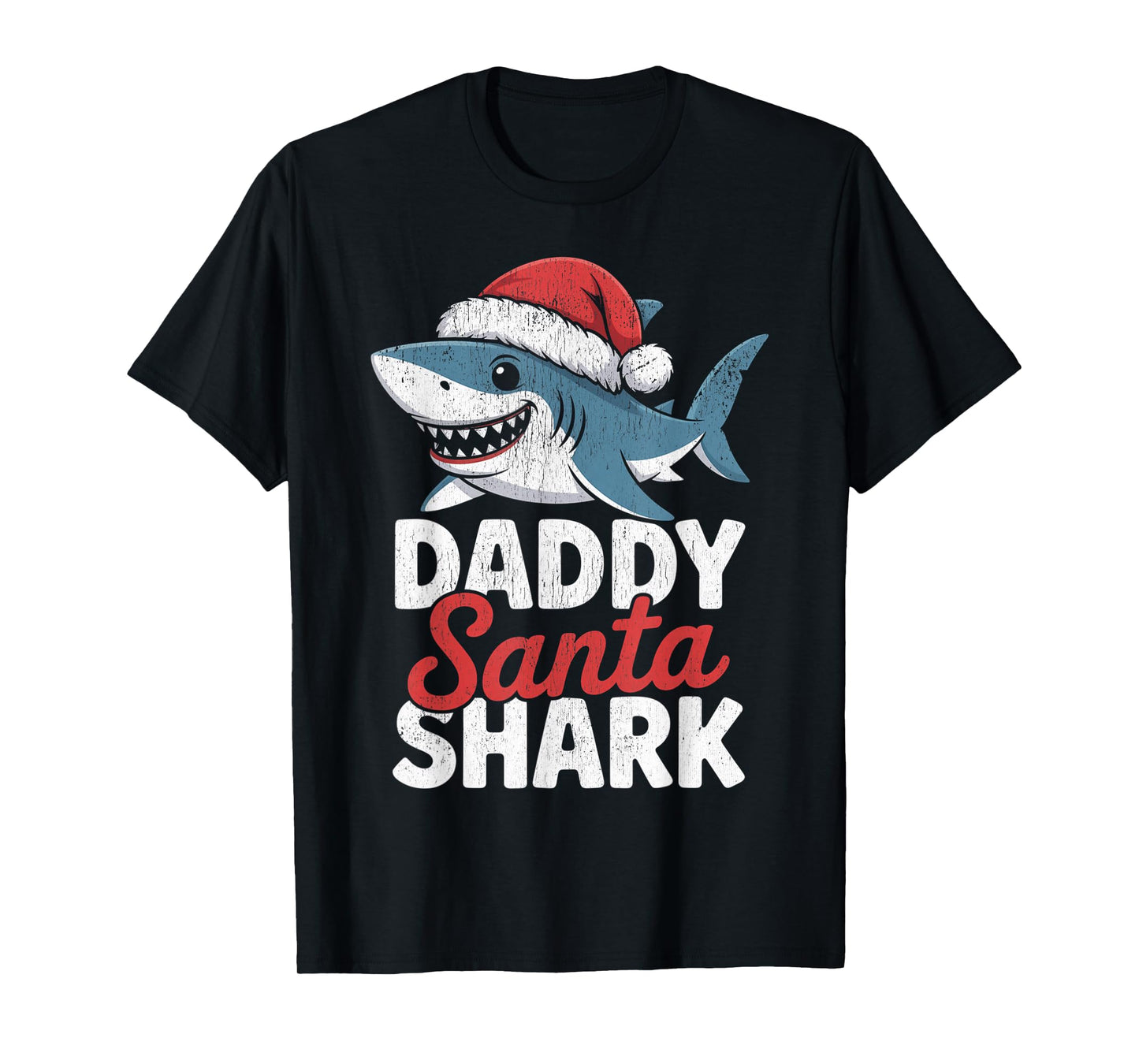 Papa Sharkmas Funny Shark Santa Hat Ugly Christmas Sweater T-Shirt
