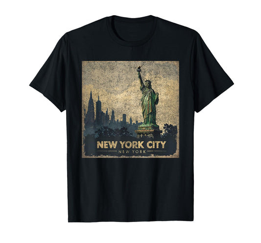 Retro Vintage NYC New York City skylines statue of liberty T-Shirt