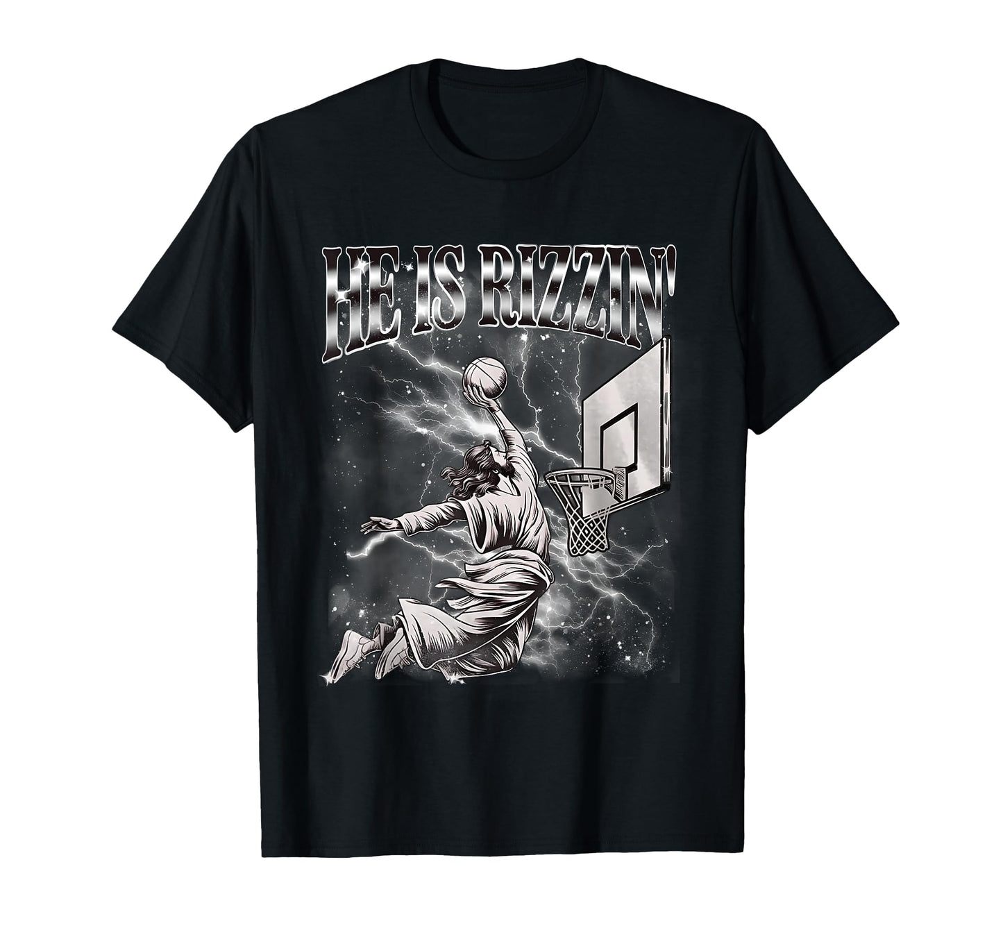 He Is Rizzin Funny Jesus Basketball Easter Christian Men Boy T-Shirt