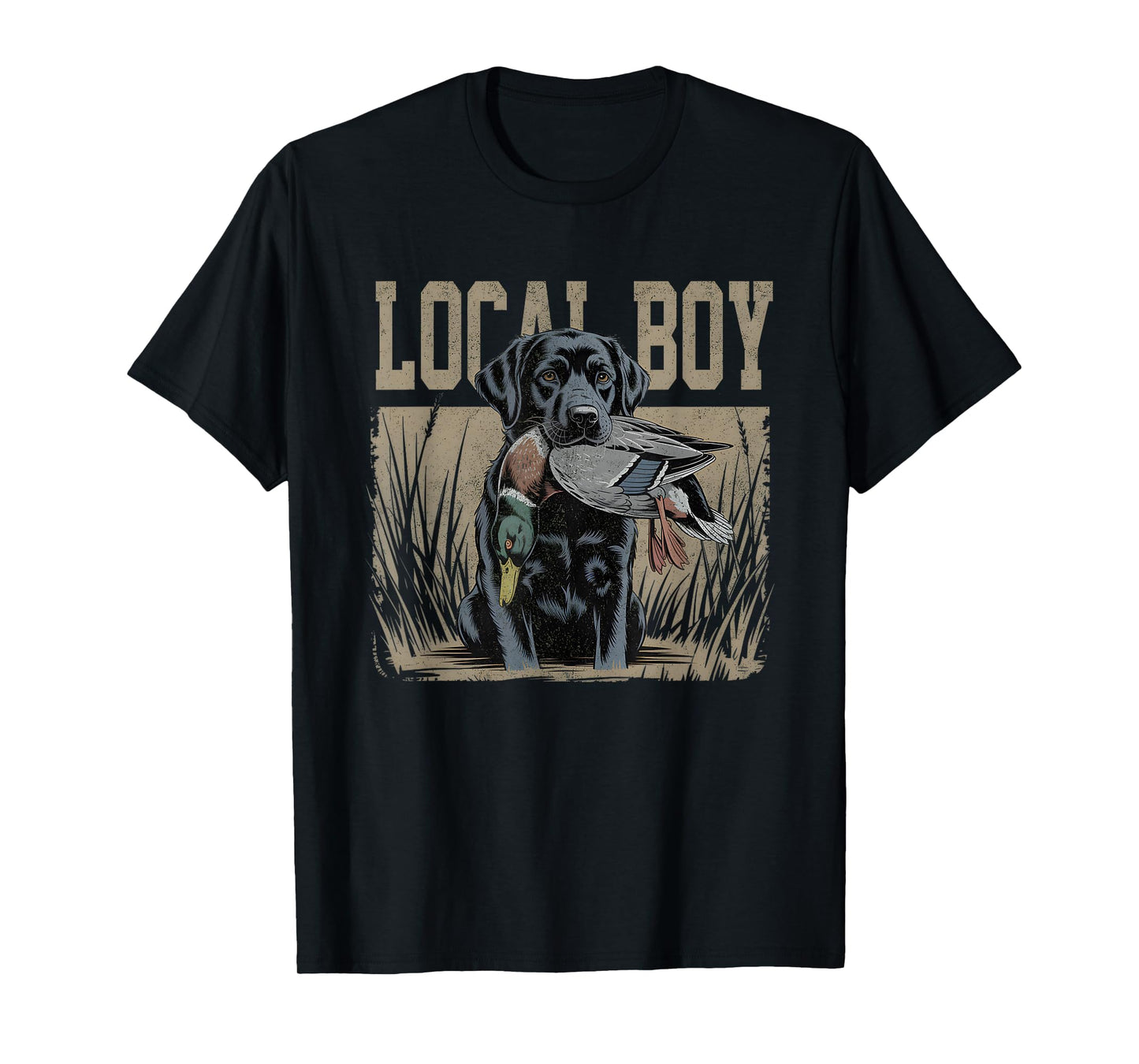 Local Boy Black Lab Hunting Dog Marsh Scene Sunset Vintage T-Shirt