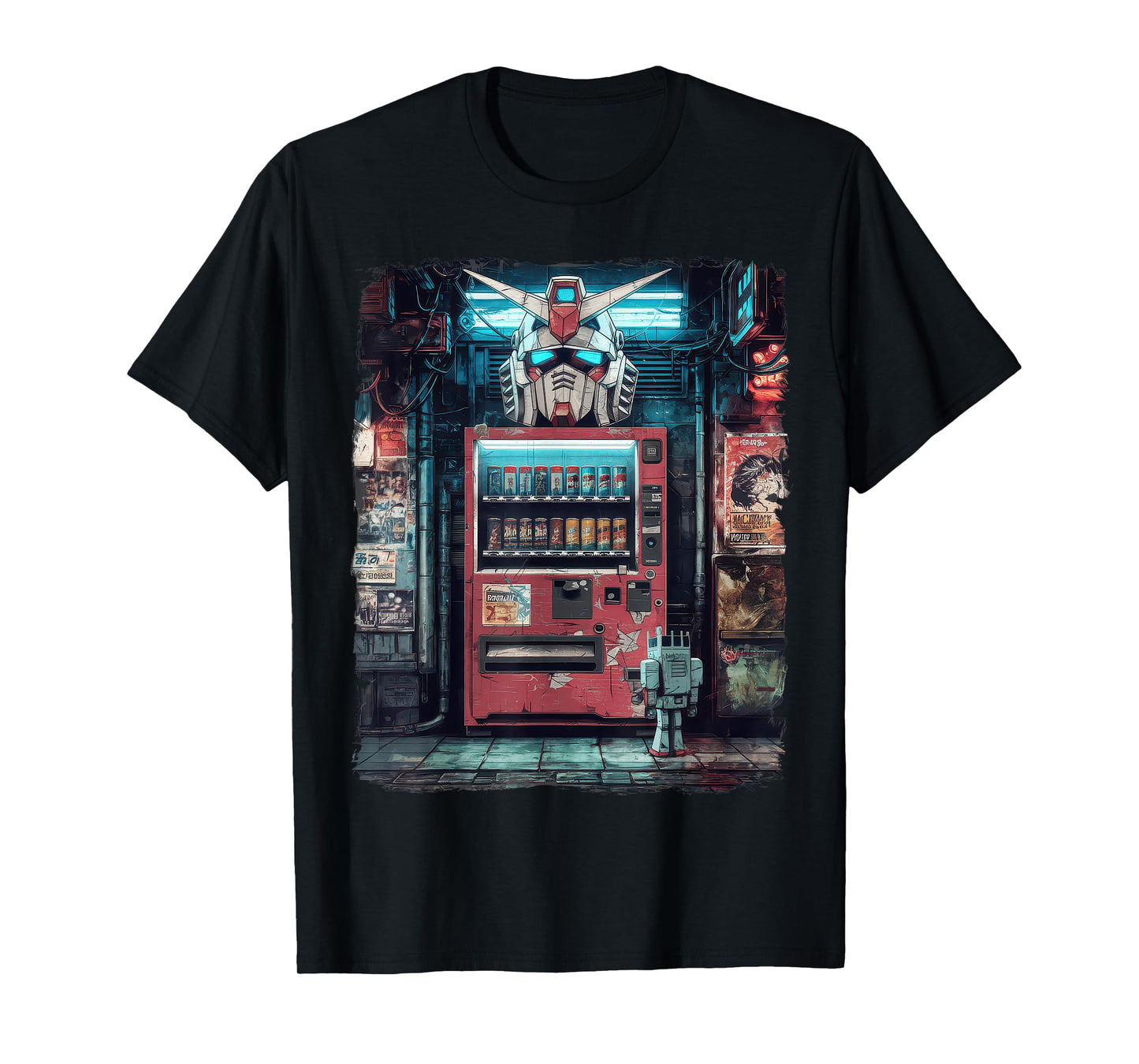 Mecha Tshirt Japanese Mecha Robot Head Anime Art Ukiyo-E T-Shirt