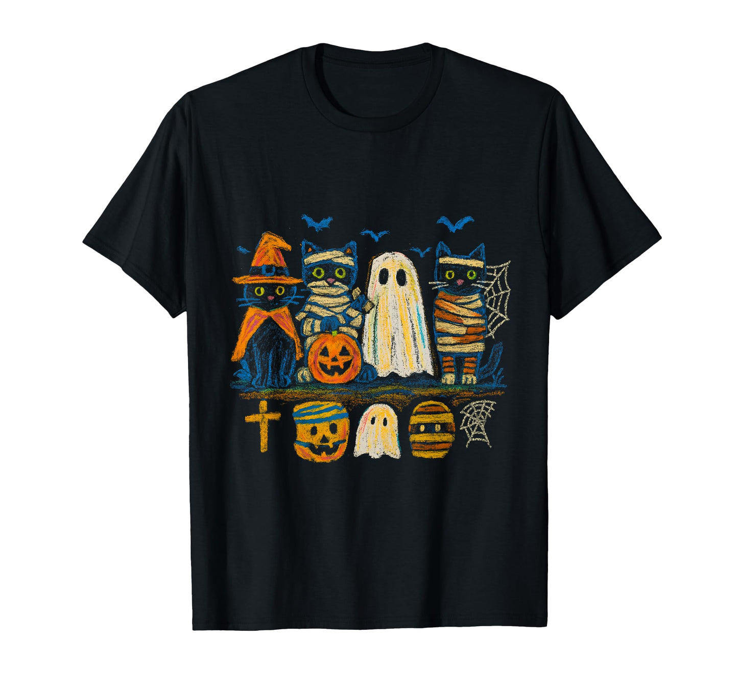 Halloween Cats Witch, Mummy, Ghost & Pumpkin Vintage T-Shirt
