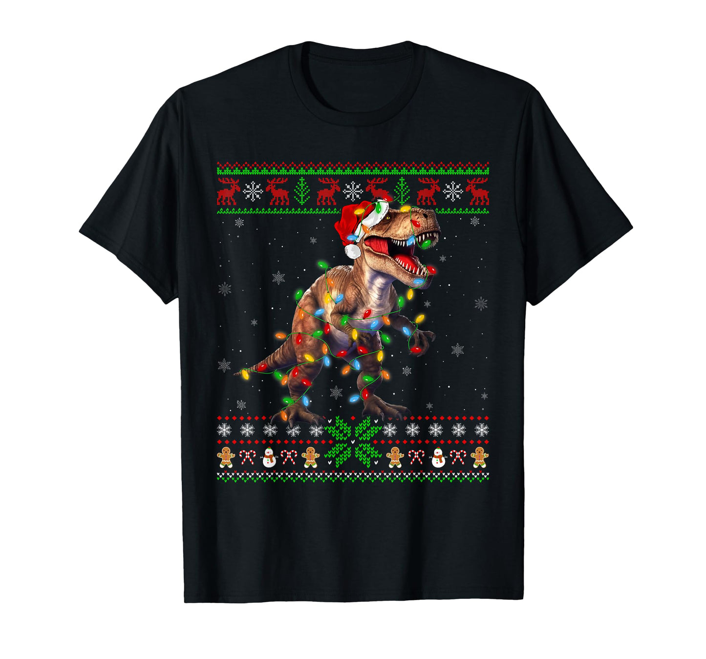 Dinosaur T-Rex Lights Xmas Ugly Sweater T-Rex Christmas T-Shirt