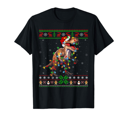 Dinosaur T-Rex Lights Xmas Ugly Sweater T-Rex Christmas T-Shirt