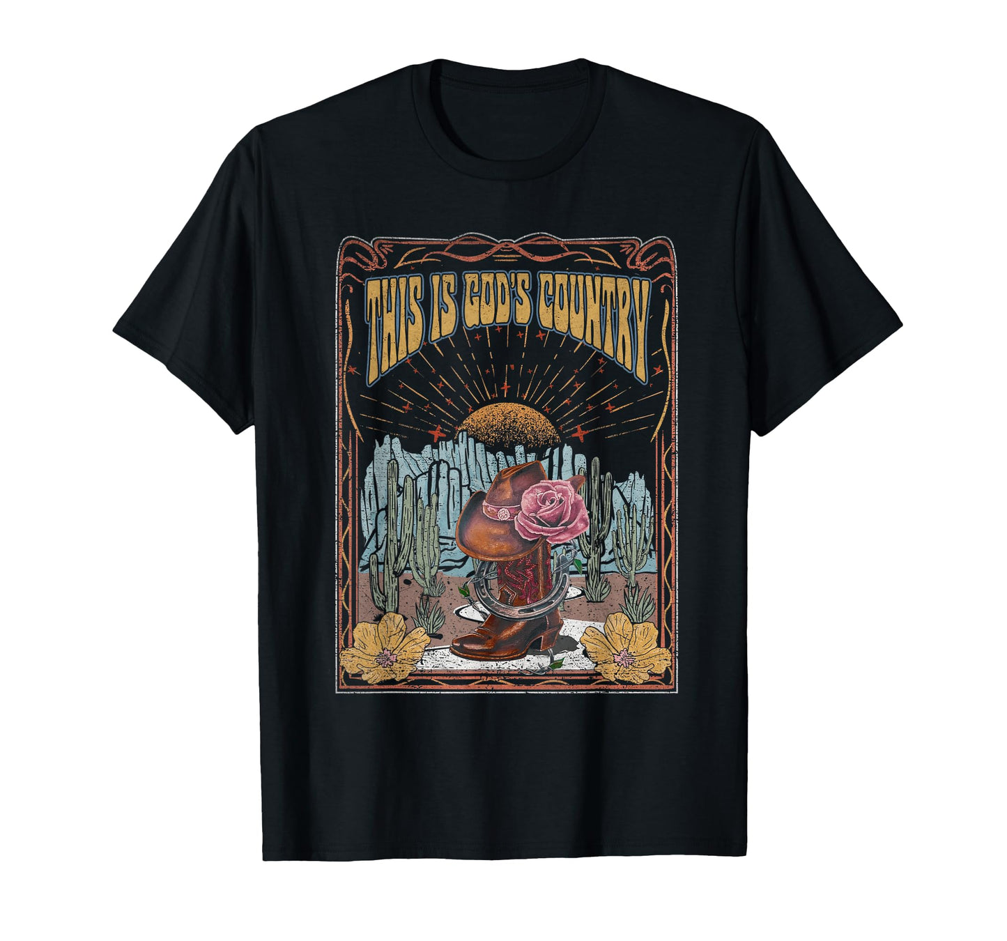 This Is God's Music Country Funny Cowboy Boots Rodeo Flowers T-Shirt