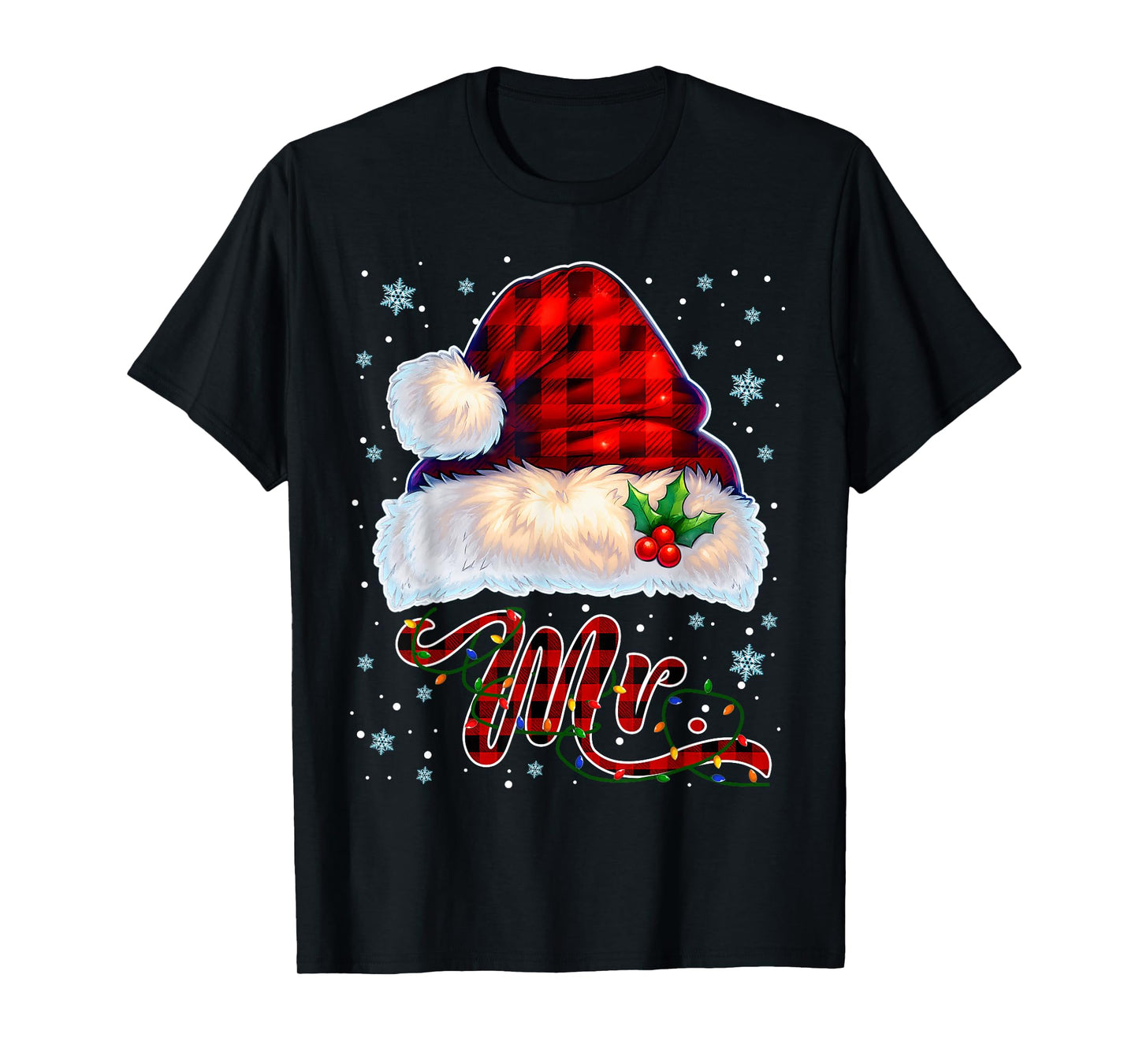 Mr Santa Hat Plaid Couple Matching Christmas Xmas T-Shirt