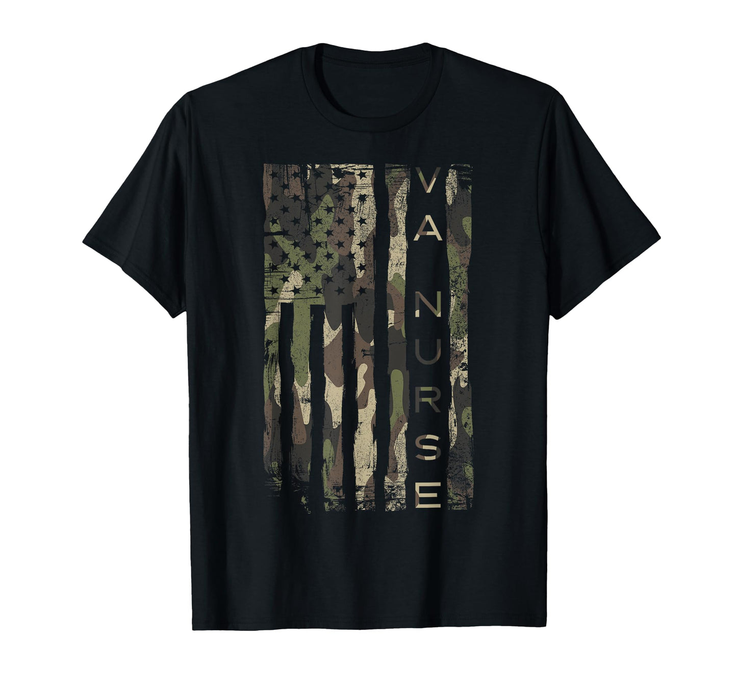 Camouflage VA NURSE Patriotic USA Flag T-Shirt