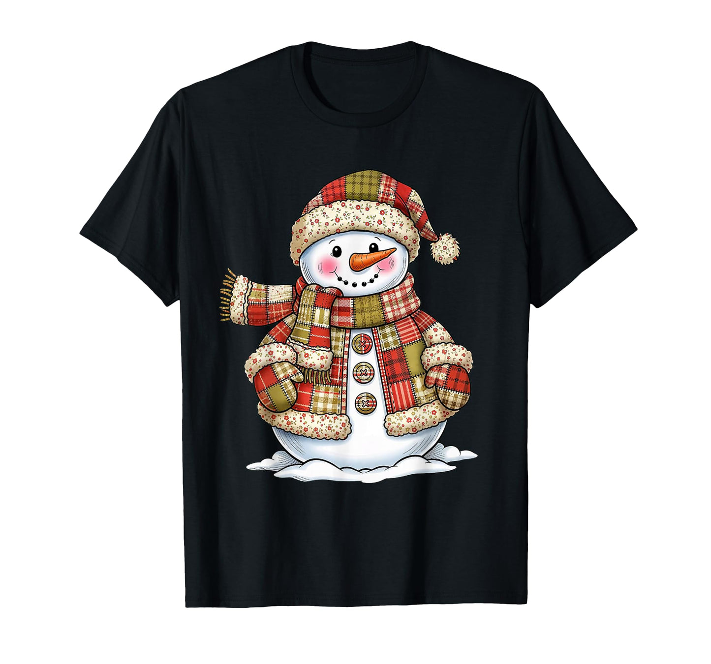 Snowman Patchwork Coquette Bow Christmas Pajamas Holiday T-Shirt