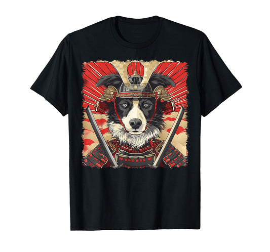 Border Collie Dog Japanese Art Samurai Ukiyo-e Vintage T-Shirt