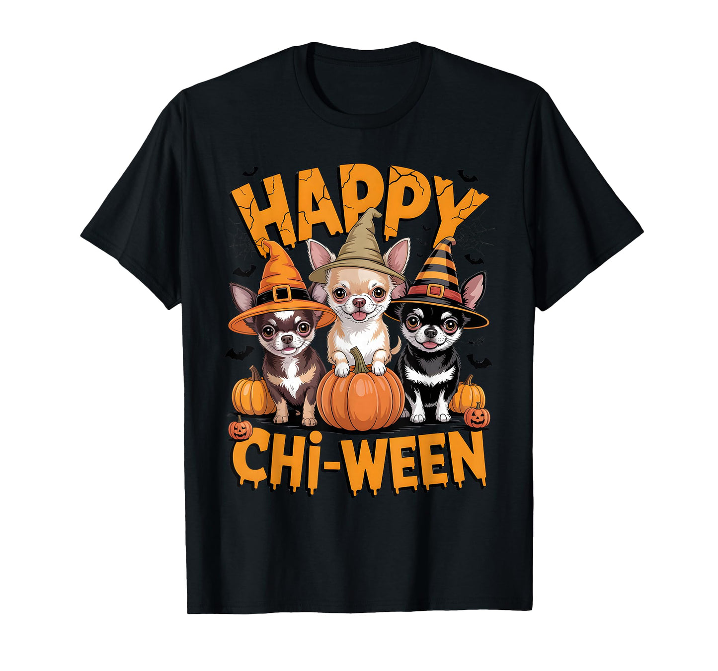 Happy Chi-Ween Chihuahua Dogs Funny Halloween Pumpkin Outfit T-Shirt