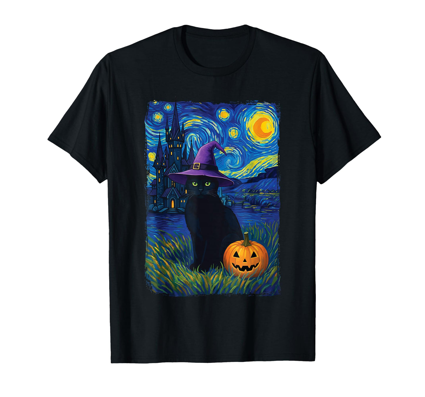 Cat Starry Night Halloween T-Shirt