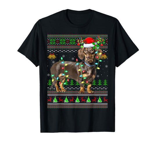 Dachshund Dog Ugly Christmas Sweaters Holiday Santa Xmas T-Shirt