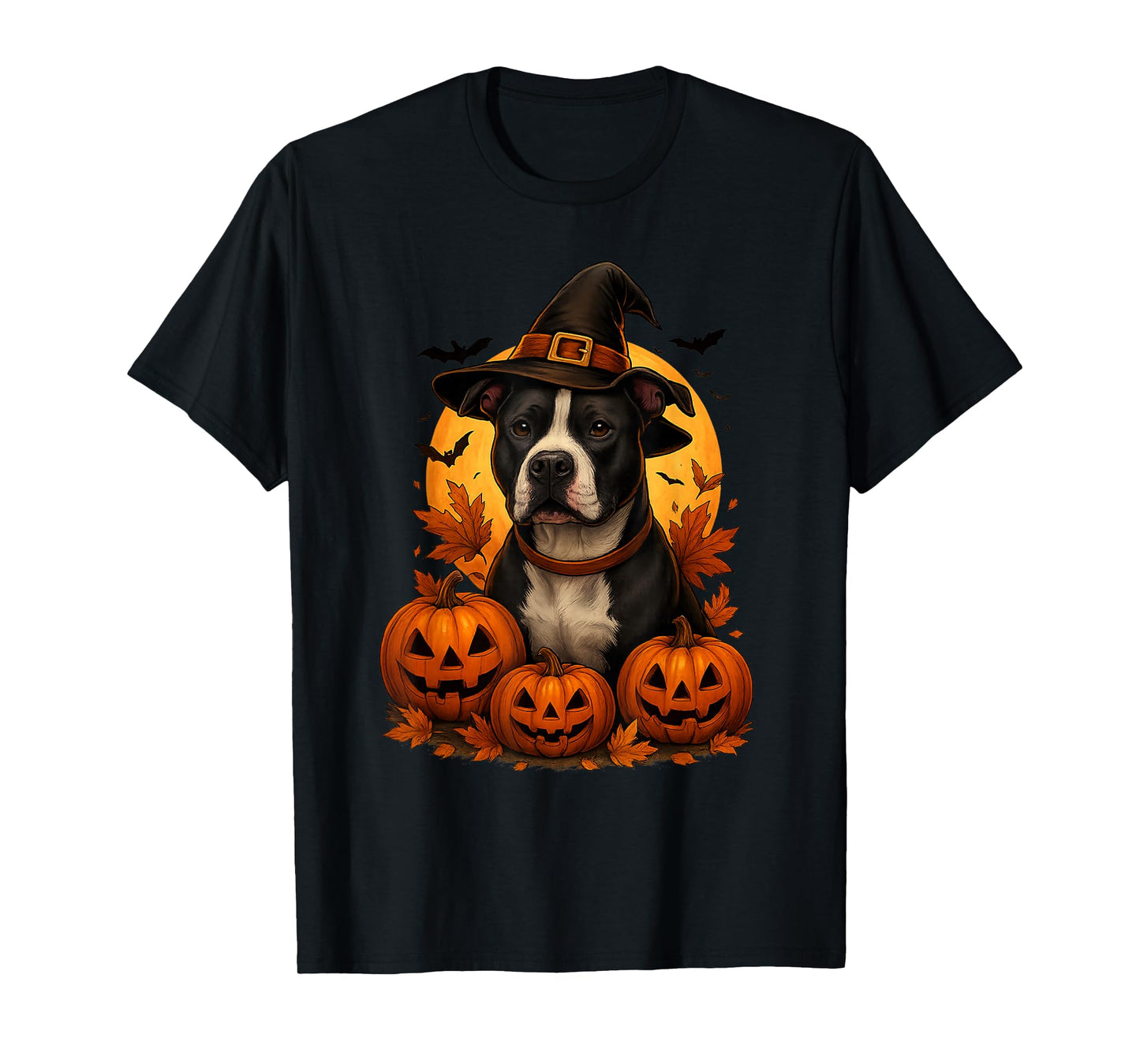 Halloween Pitbull Witch Hat Pumpkin Dog Lover T-Shirt