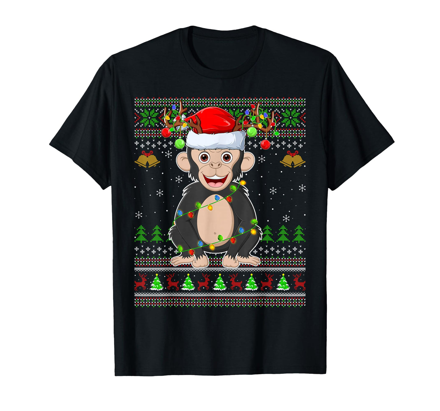 Chimpanzee Ugly Christmas Sweaters Holiday Santa Cute Xmas T-Shirt