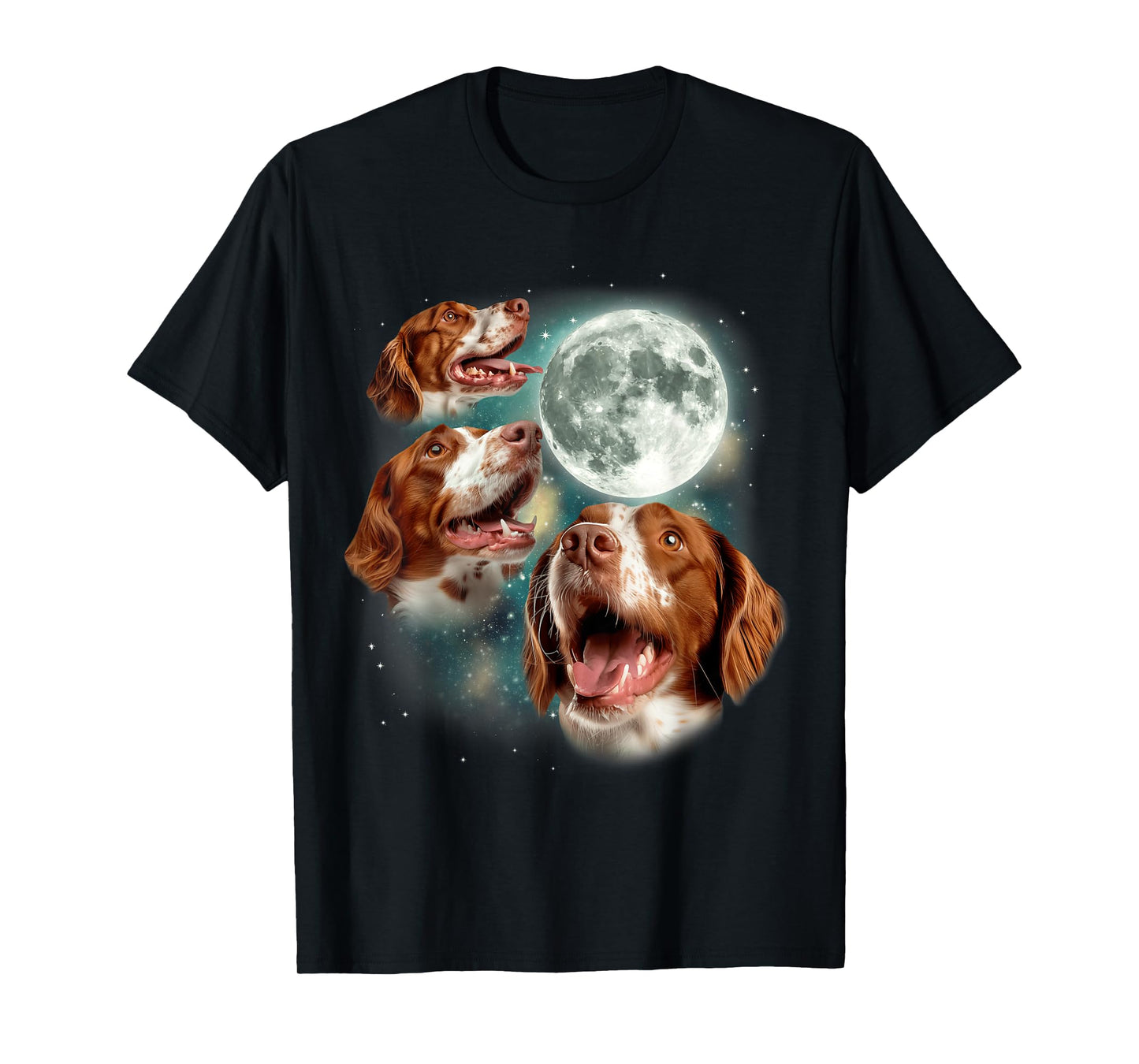 Three Brittany Spaniel Moon | 3 Spaniels Howling At Moon Dog T-Shirt for Men Women