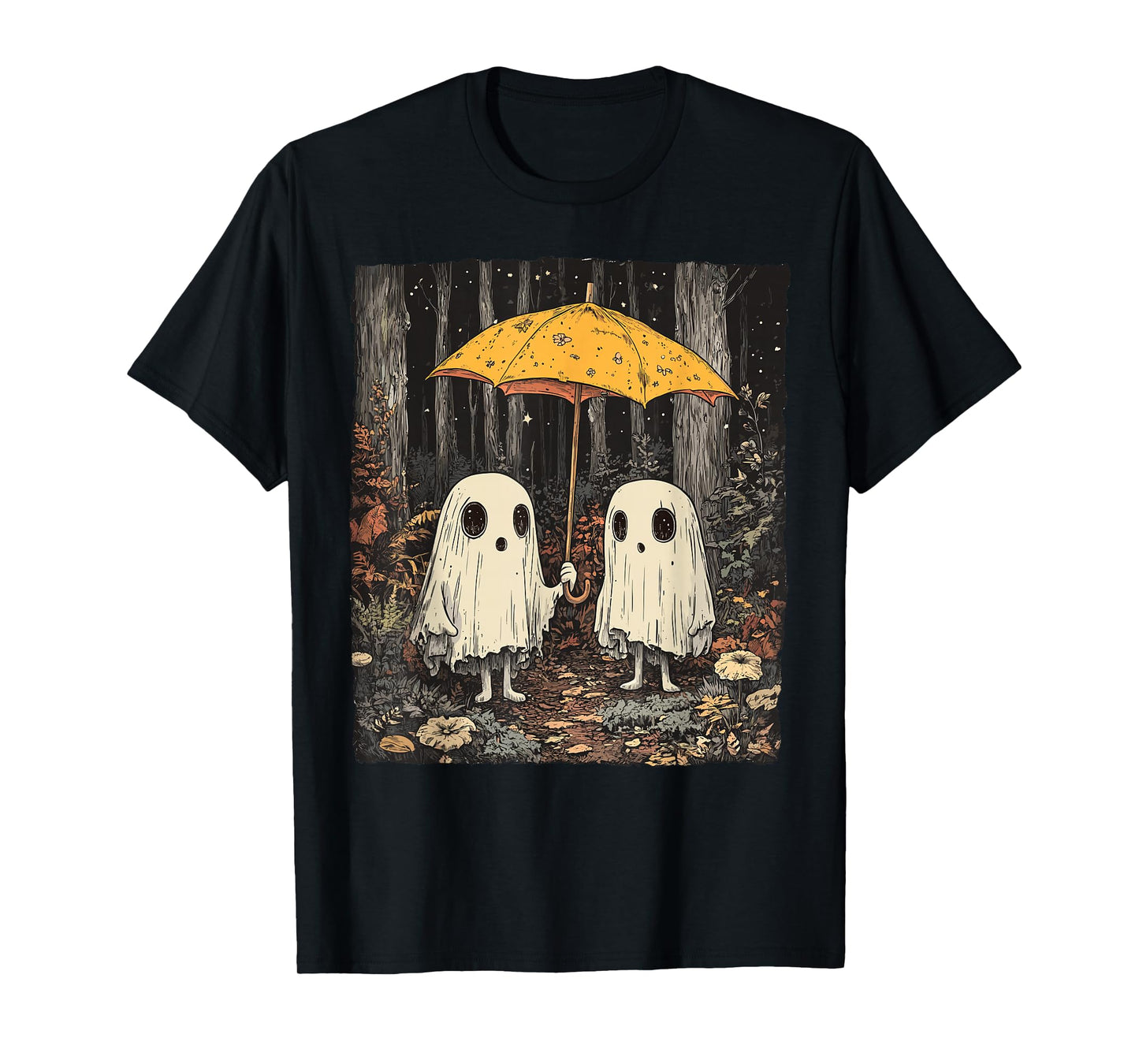 Vintage Floral Ghost Halloween Ghost in the Forest Gothic T-Shirt