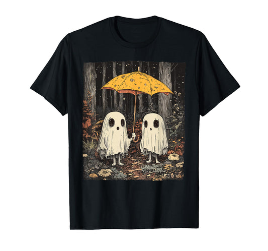 Vintage Floral Ghost Halloween Ghost in the Forest Gothic T-Shirt