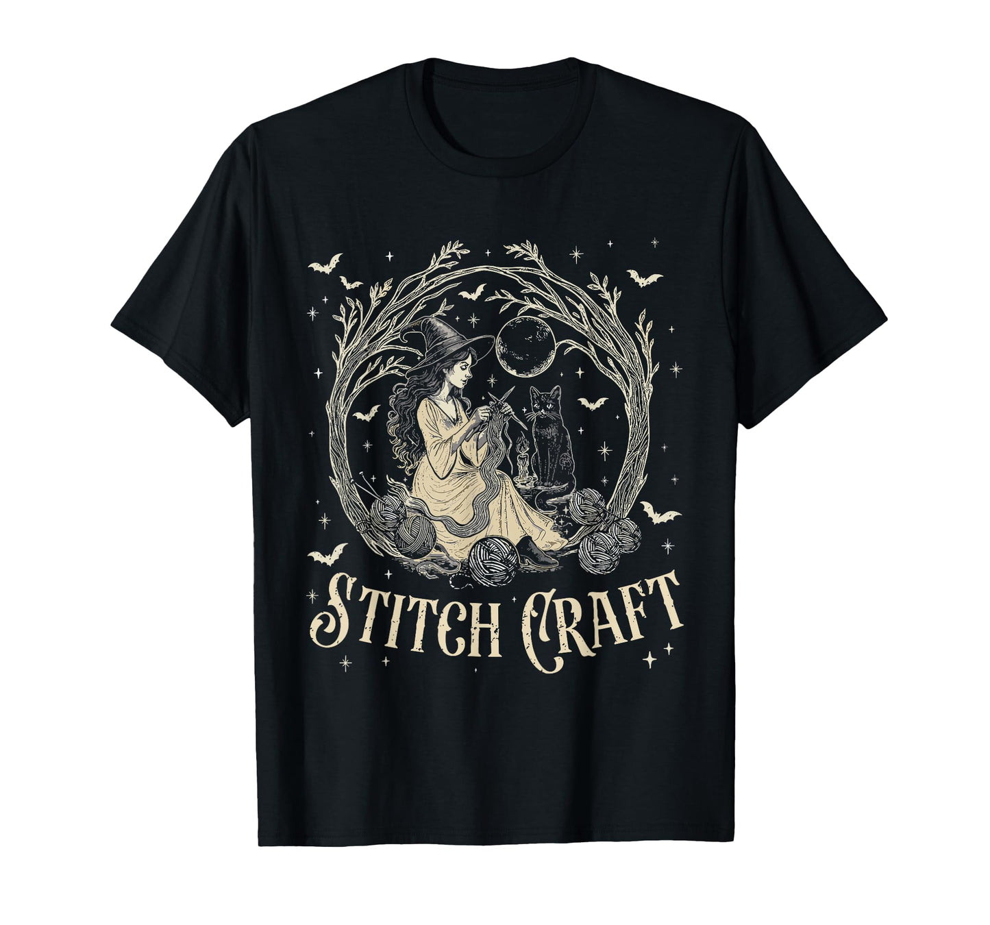 Stitch Craft Salem Witch Halloween Cat Witch Girls Trip T-Shirt