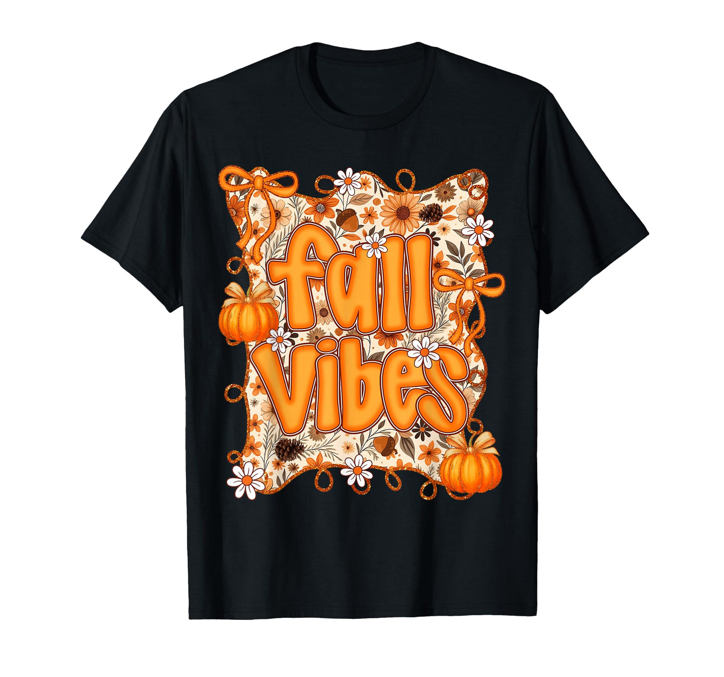 Preppy Coquette Fall Vibes Floral Pumpkin Autumn Cozy Season T-Shirt