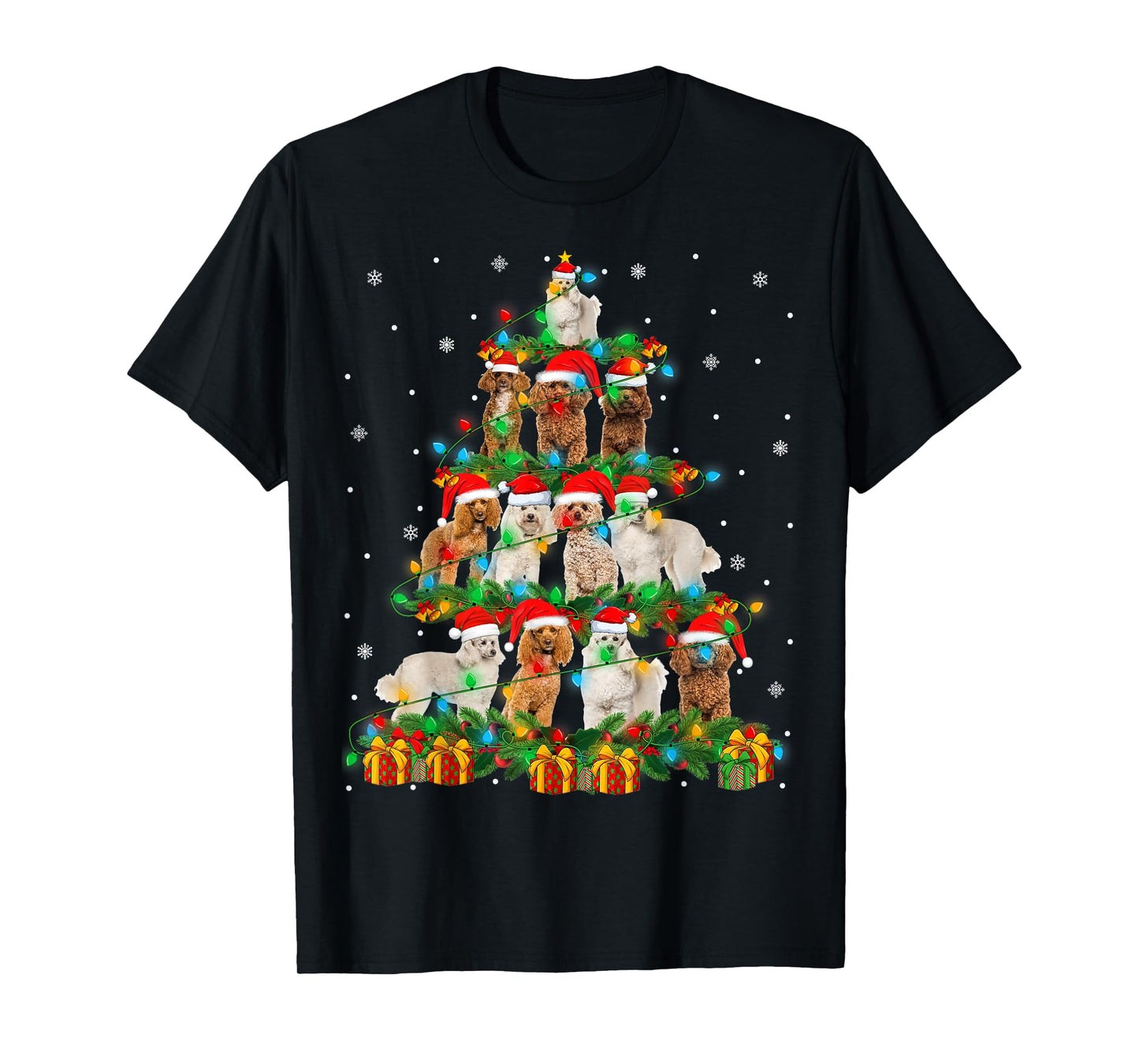 Poodle Dog Christmas Tree Lights Holiday Santa Poodle Xmas T-Shirt