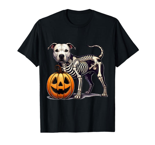 Pit bull Skeleton Jack O Lantern Funny Dog Halloween T-Shirt