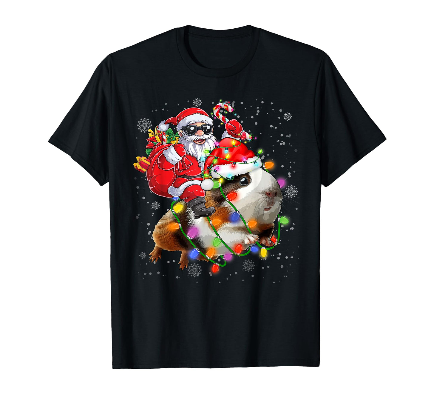 Funny Guinea Pig Christmas Santa Hat Xmas Lights T-Shirt