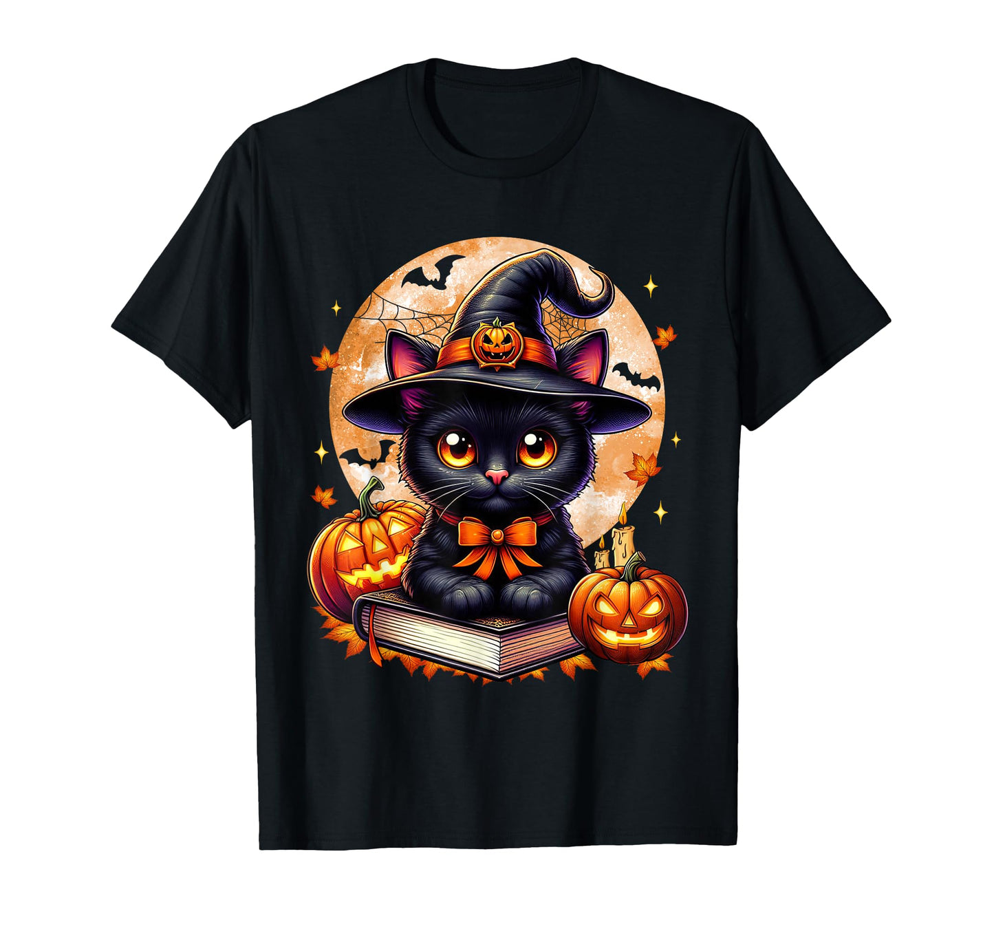Retro Black Cat Halloween Pumpkin Costume for Women Men Kids T-Shirt