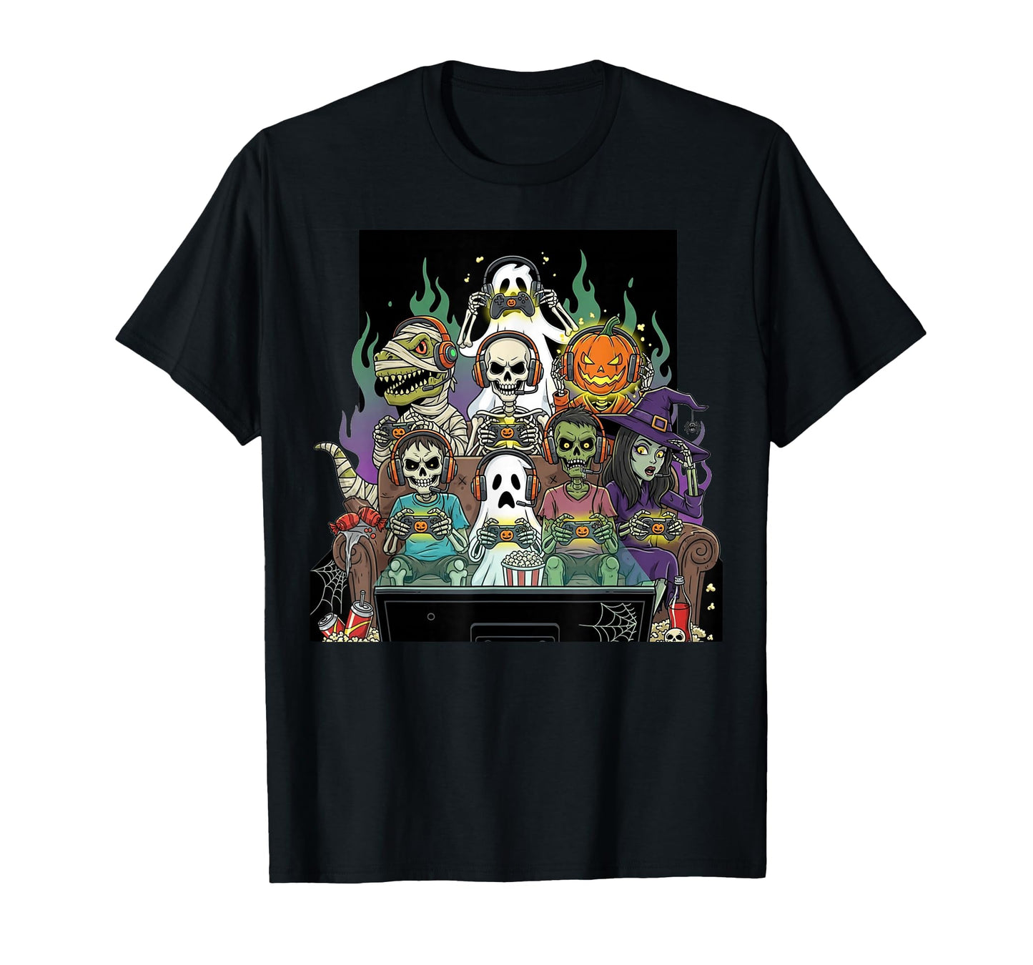 Halloween Boys Kids Gamer Dinosaur Skeleton Ghost Witch T-Shirt