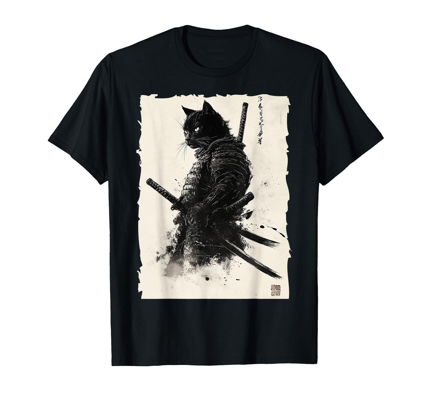 Black cat Vintage Japanese Samurai Cat Retro Ukiyo-e Artwork T-Shirt