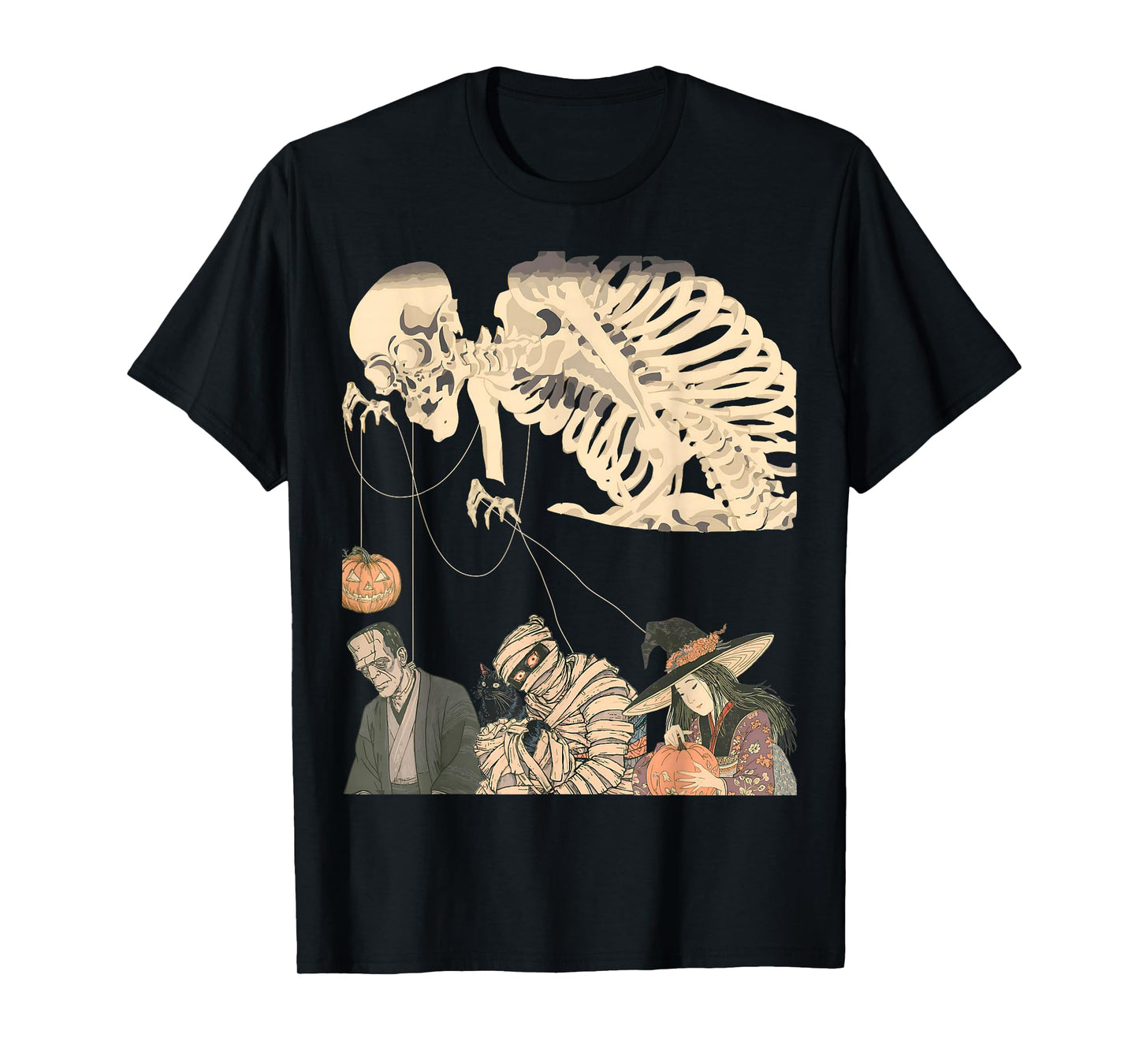 Halloween Ukiyo-e Style Skeleton Jack-o’-Lantern Mummy Witch T-Shirt